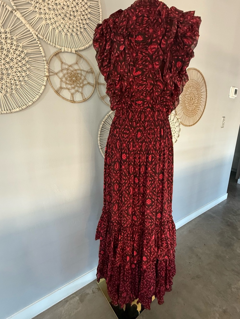 Ulla Johnson Burgundy Ruffled Florella Gown - Picture 5 of 8